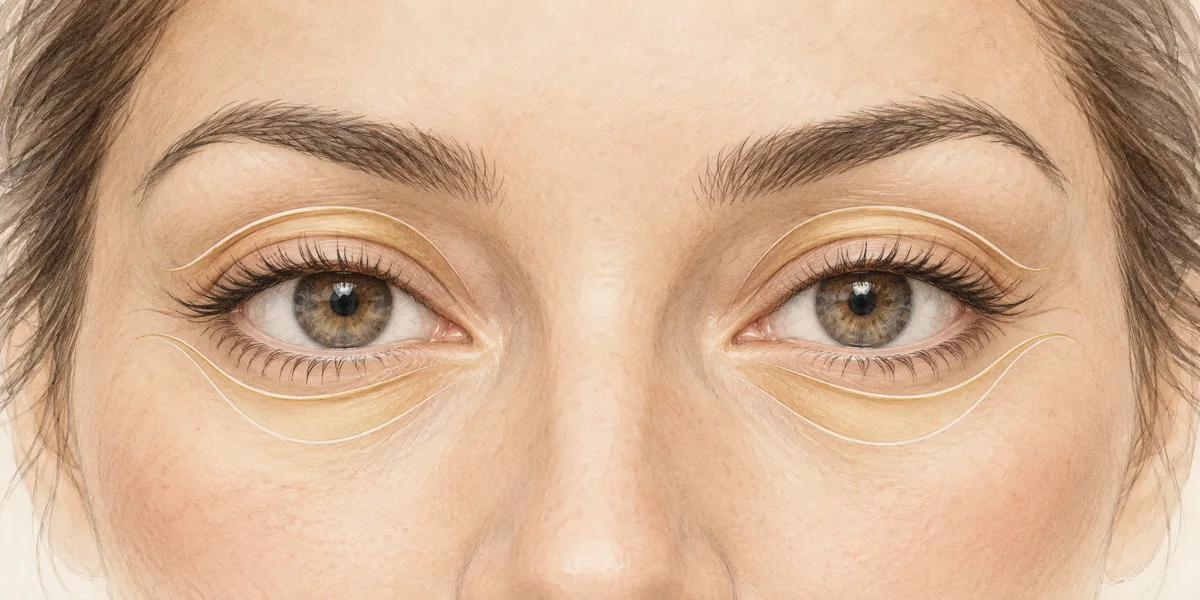 Ilustración en acuarela de la zona tratada con blefaroplastia