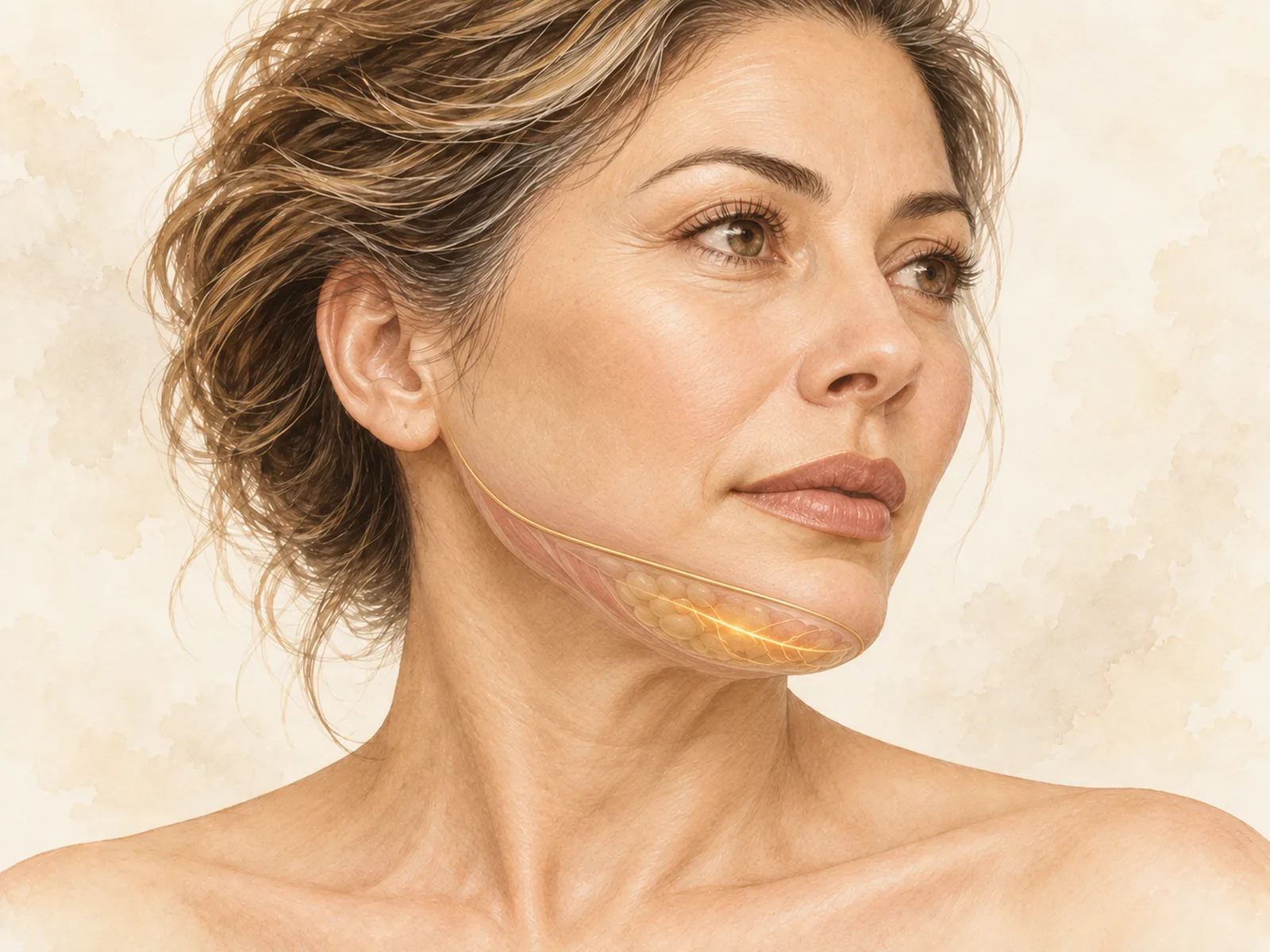 Ilustración en acuarela de la zona tratada con endolifting y lipólisis láser de papada