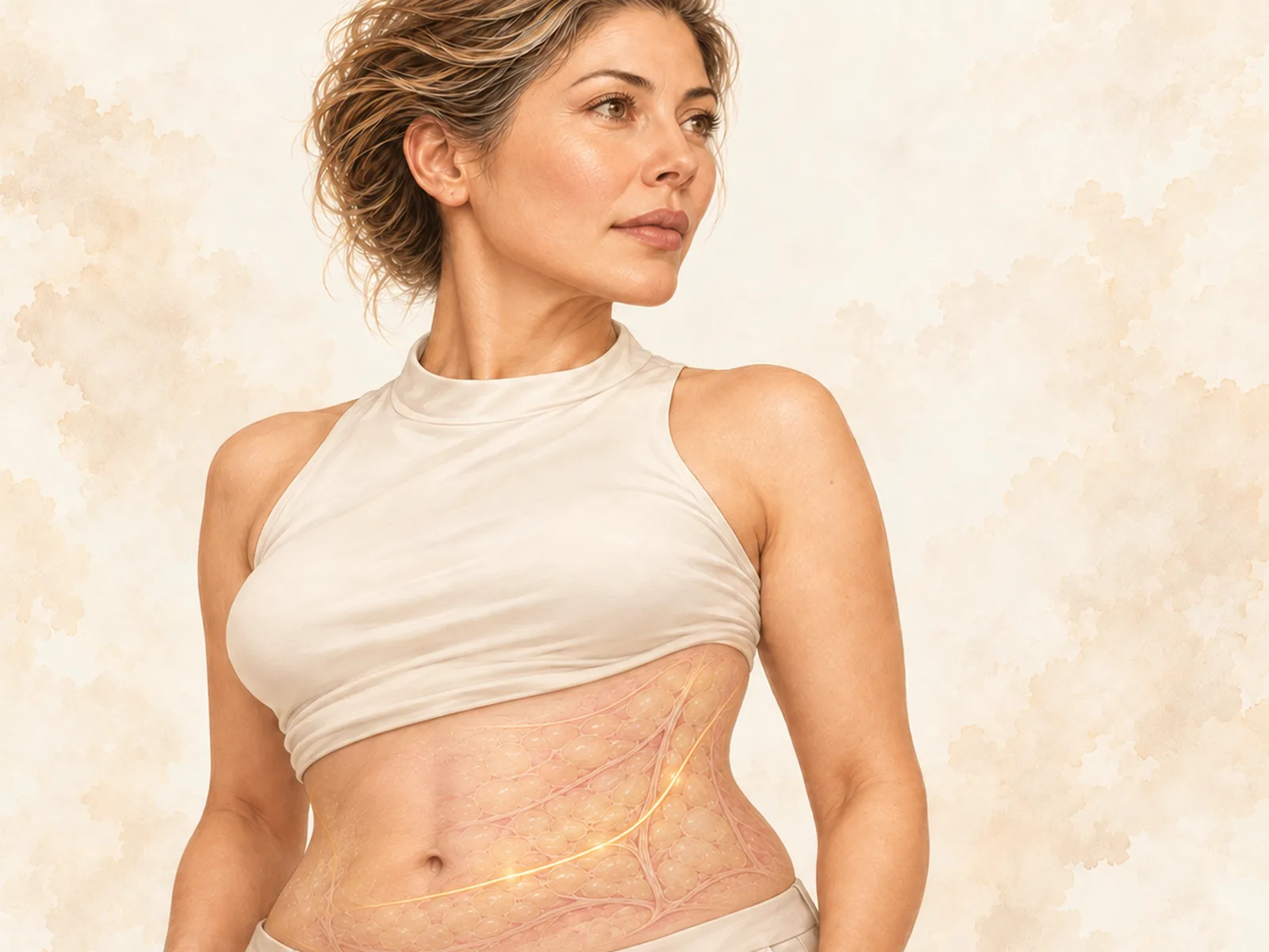 Ilustración en acuarela de la zona tratada con endolifting y láser lipólisis corporal
